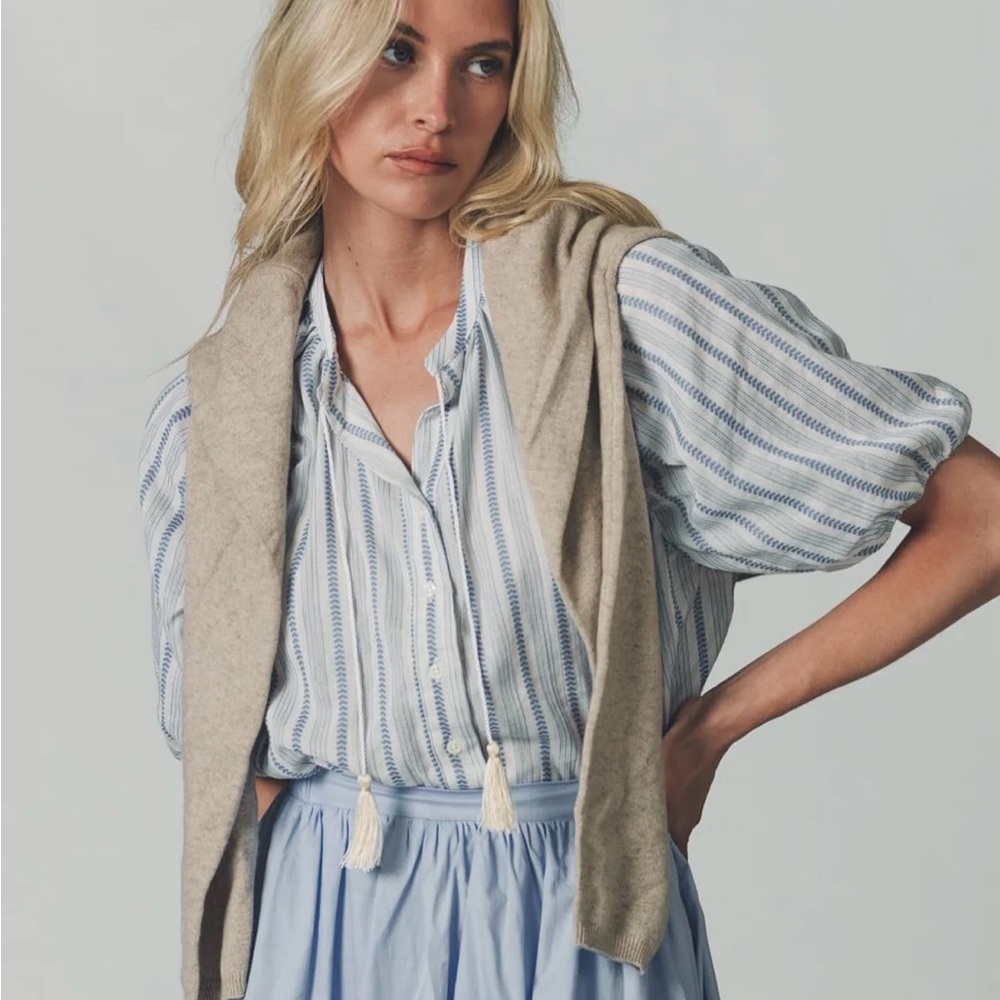 The Shirt by Rochelle Behrens Blue Striped Blouse